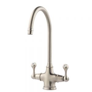 Clearwater Coriolis Twin Lever Brushed Nickel Monobloc Kitchen Sink Mixer Tap