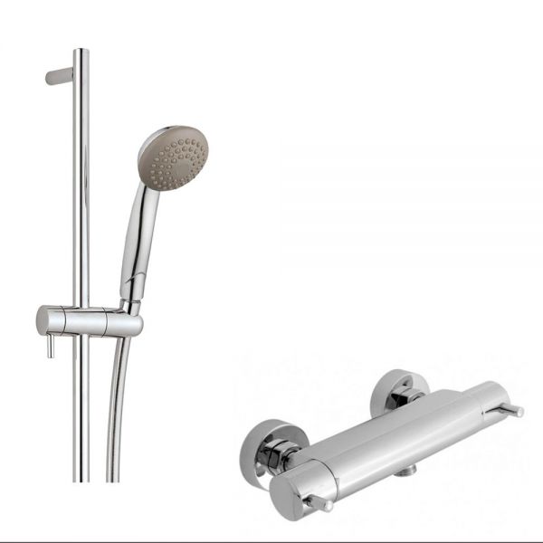 JTP Techno Chrome Slide Rail Kit with Thermostatic Exposed Bar Shower Valve and Handset