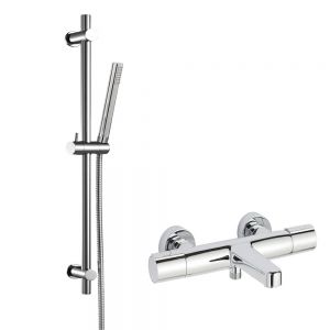 JTP Chrome Minimalist Slide Rail Kit with Thermostatic Wall Mounted Bath Shower Mix and Handset
