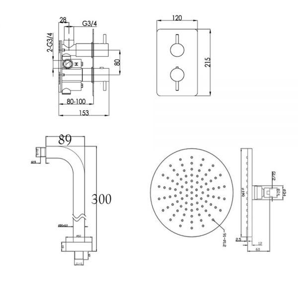 JTP Florence Chrome Thermostatic Single Outlet Shower Valve Kit #2