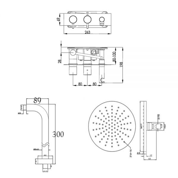 JTP Florence Chrome Thermostatic Two Outlet Shower Valve Kit with Attached Handset #2