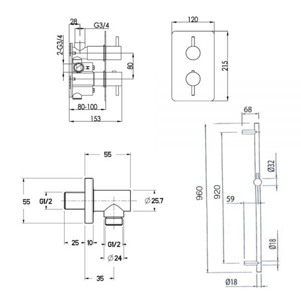 JTP Florence Chrome Thermostatic Single Outlet Shower Valve Kit with Outlet Elbow #2