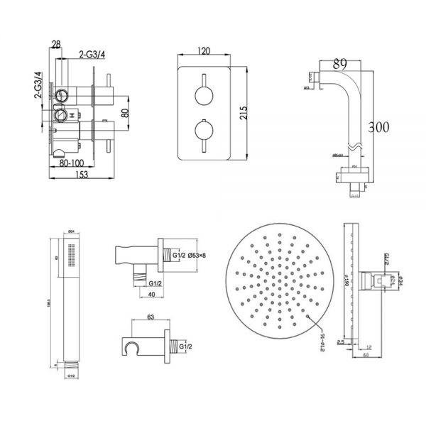 JTP Florence Chrome Thermostatic Two Outlet Shower Kit #2