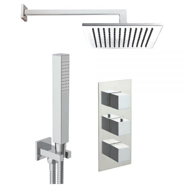 JTP Athena Chrome Thermostatic Two Outlet Shower Kit with 3 Handle Valve