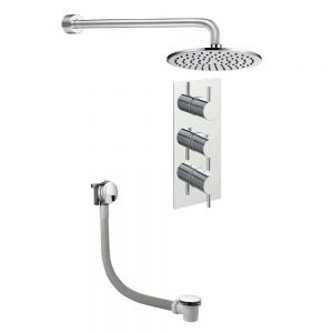 JTP Florence Chrome Thermostatic Two Outlet Three Handle Kit with Shower and Bath Filler