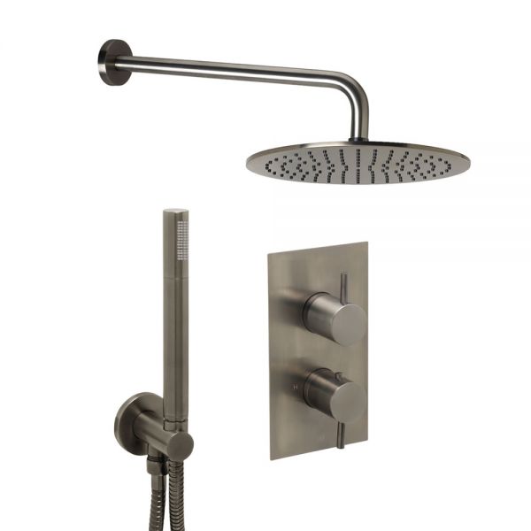 JTP VOS Brushed Black Thermostatic Two Outlet Shower Kit