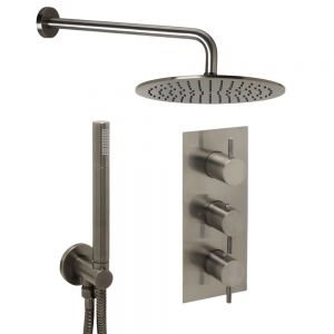 JTP VOS Brushed Black Thermostatic Two Outlet Shower Kit with 3 Handle Valve