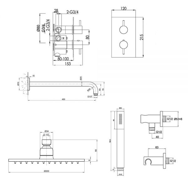 JTP Inox Stainless Steel Thermostatic Two Outlet Shower Kit #2