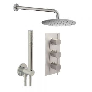 JTP Inox Stainless Steel Thermostatic Two Outlet Shower Kit with 3 Handle Valve