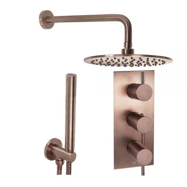 JTP VOS Brushed Bronze Thermostatic Two Outlet Shower Kit with 3 Handle Valve