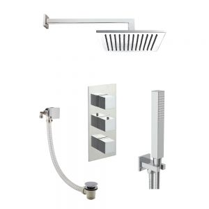 JTP Athena Chrome Square Thermostatic Three Outlet Bath Kit with Shower, Bath Filler and Handset