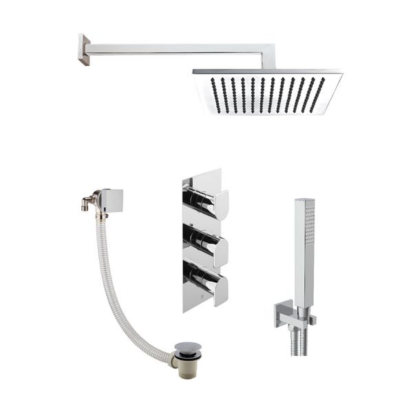 JTP Form Chrome Thermostatic Three Outlet Bath Kit with Shower, Bath Filler and Handset