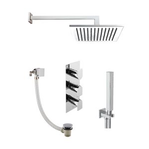 JTP Form Chrome Thermostatic Three Outlet Bath Kit with Shower, Bath Filler and Handset