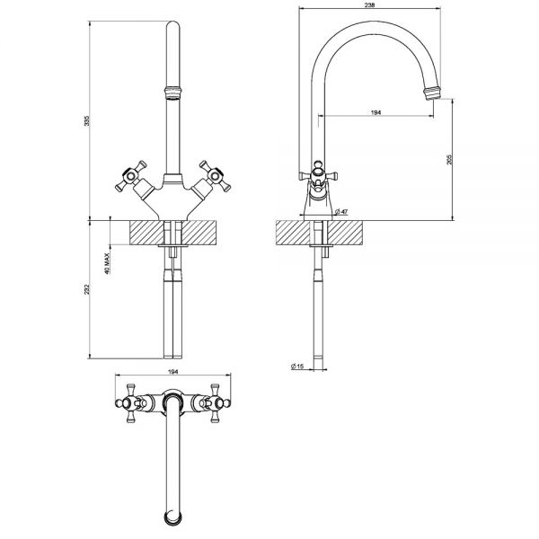 Clearwater Cottage Twin Lever Brushed Nickel Monobloc Kitchen Sink Mixer Tap #2