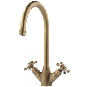 Clearwater Cottage Twin Lever Brushed Bronze Monobloc Kitchen Sink Mixer Tap