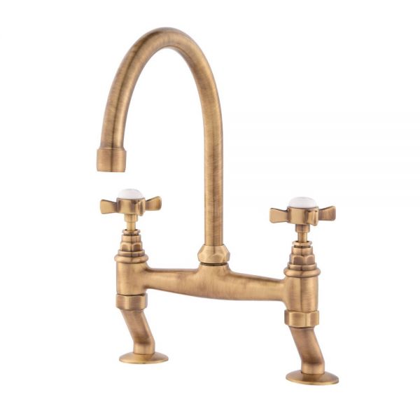 Clearwater Cottage Bridge Twin Lever Antique Bronze Kitchen Sink Mixer Tap