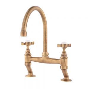Clearwater Cottage Bridge Twin Lever Antique Bronze Kitchen Sink Mixer Tap