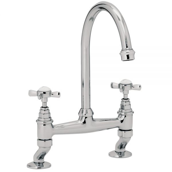 Clearwater Cottage Bridge Twin Lever Chrome Kitchen Sink Mixer Tap