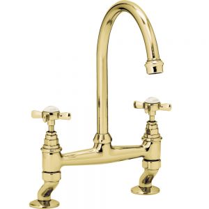 Clearwater Cottage Bridge Twin Lever Gold Kitchen Sink Mixer Tap
