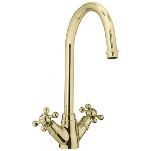 Clearwater Cottage Twin Lever Gold Monobloc Kitchen Sink Mixer Tap