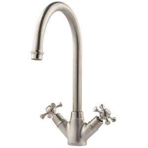 Clearwater Cottage Twin Lever Brushed Nickel Monobloc Kitchen Sink Mixer Tap