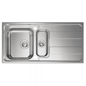 Clearwater Cresta 1.5 Bowl Inset Stainless Steel Kitchen Sink with Drainer 1000 x 500