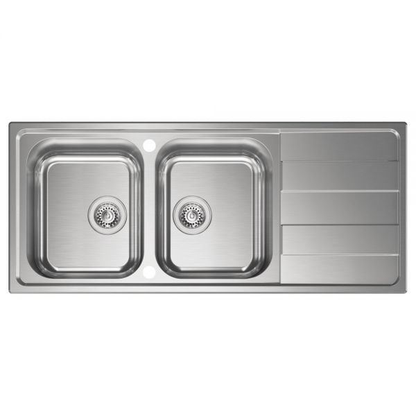 Clearwater Cresta 2 Bowl Inset Stainless Steel Kitchen Sink with Drainer 1160 x 500