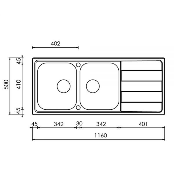 Clearwater Cresta 2 Bowl Inset Stainless Steel Kitchen Sink with Drainer 1160 x 500 #2