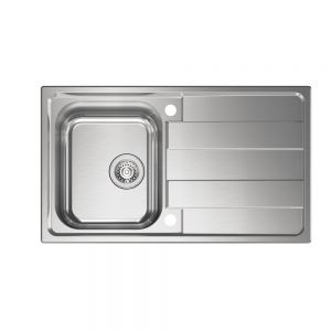 Clearwater Cresta 1 Small Bowl Inset Stainless Steel Kitchen Sink with Drainer 860 x 500