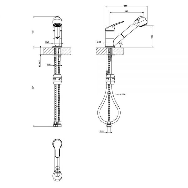 Clearwater Creta Pull Out Single Lever Brushed Nickel Monobloc Kitchen Sink Mixer Tap #2
