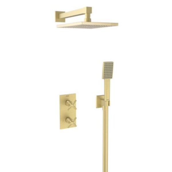 Bristan Cruzar Brushed Brass 2 Outlet Shower Pack with Overhead Shower and Handset