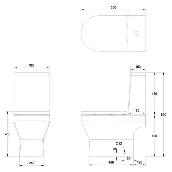 Britton Curve2 Rimless Open Back Close Coupled Toilet with Cistern and Seat #2