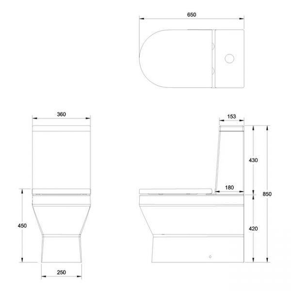 Britton Curve2 Rimless Back to Wall Close Coupled Toilet with Cistern and Seat #2