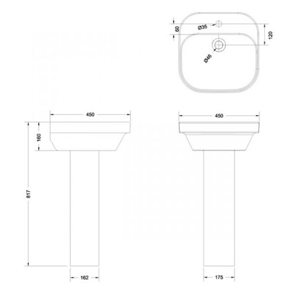 Britton Curve2 White 450mm Basin and Full Pedestal #2