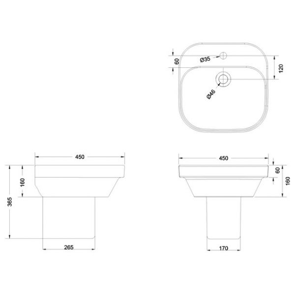 Britton Curve2 White 450mm Basin and Semi Pedestal #2