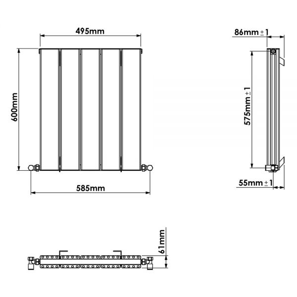 Carisa Angers Double Anthracite Aluminium Radiator 600 x 495mm #3
