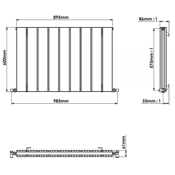 Carisa Angers Double Anthracite Aluminium Radiator 600 x 895mm #3