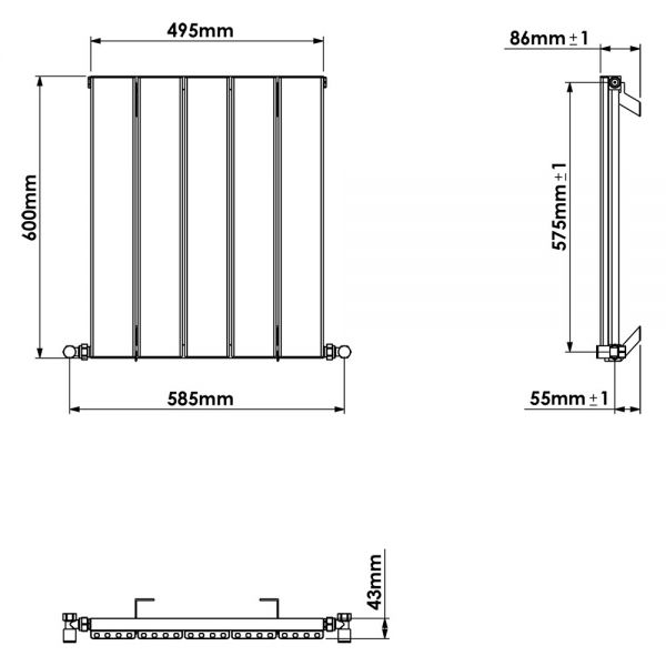 Carisa Angers Single Anthracite Aluminium Radiator 600 x 495mm #3