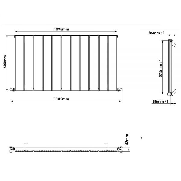 Carisa Angers Single Anthracite Aluminium Radiator 600 x 1095mm #4