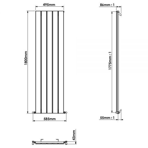 Carisa Angers Single Anthracite Aluminium Radiator 1800 x 495mm #4