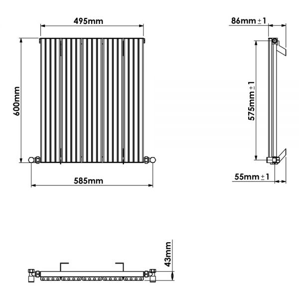 Carisa Chambord Single Anthracite Aluminium Radiator 600 x 495mm #3