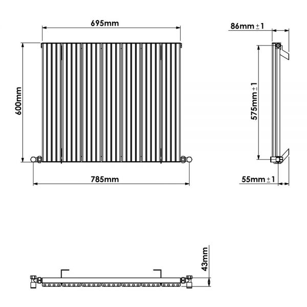 Carisa Chambord Single Anthracite Aluminium Radiator 600 x 695mm #3