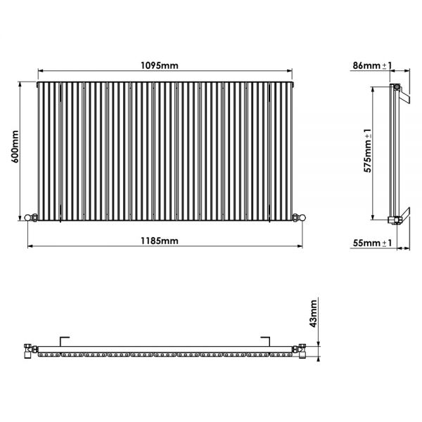 Carisa Chambord Single Anthracite Aluminium Radiator 600 x 1095mm #4