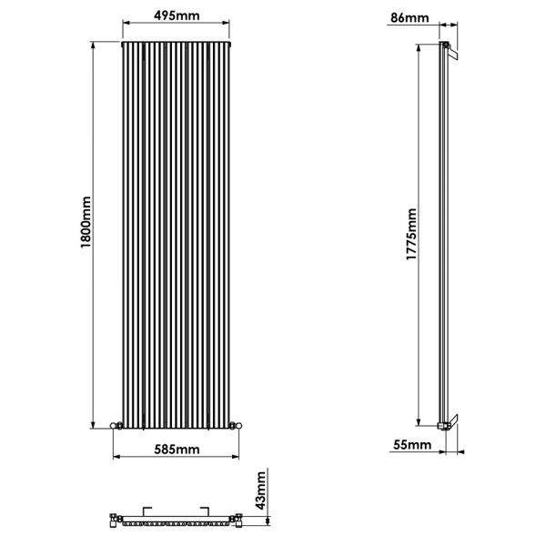 Carisa Chambord Single Anthracite Aluminium Radiator 1800 x 495mm #4