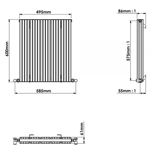 Carisa Chambord Double Anthracite Aluminium Radiator 600 x 495mm #4