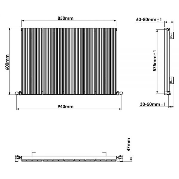Carisa Monza Single Black Aluminium Radiator 600 x 850mm #4