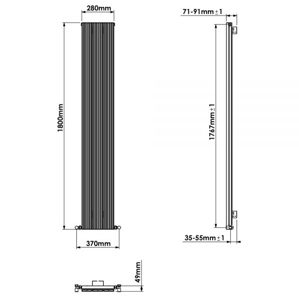 Carisa Monza Single Black Aluminium Radiator 1800 x 280mm #4