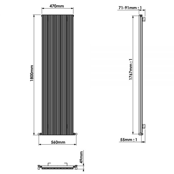 Carisa Monza Single Black Aluminium Radiator 1800 x 470mm #4