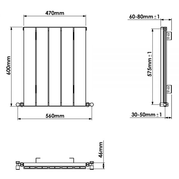 Carisa Nemo Single Black Aluminium Radiator 600 x 470mm #4