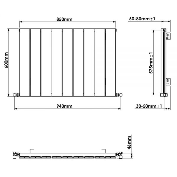 Carisa Nemo Single Black Aluminium Radiator 600 x 850mm #4